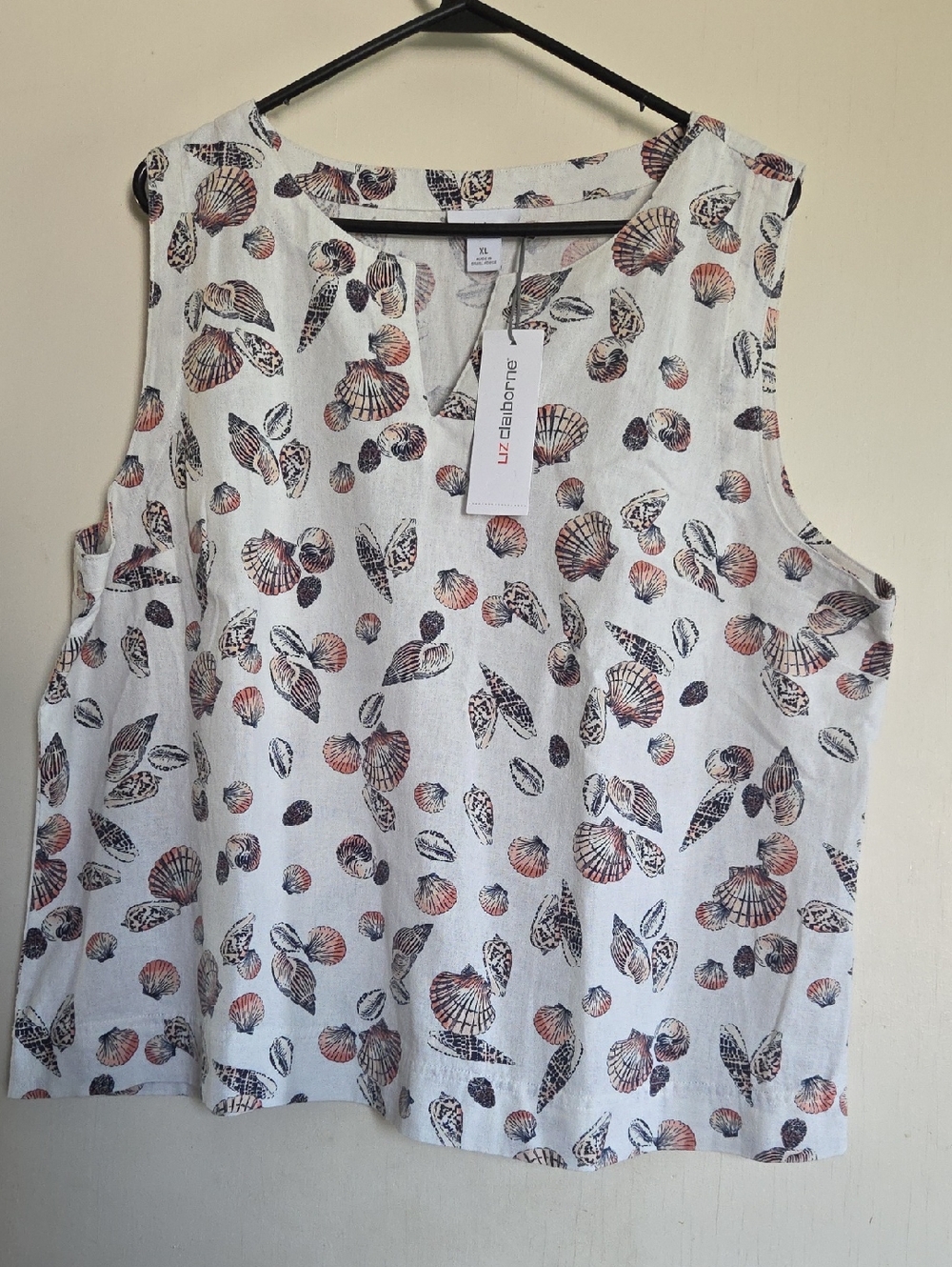 Liz Claiborne White Shell-Print Sleeveless Top Women's XL